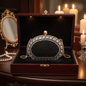 Judith Leiber Black and Gold Crystal Clutch